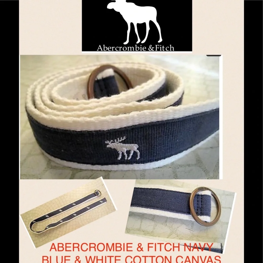 2-1 NEW Signature ABERCROMBIE & FITCH NAVY BLUE & WHITE COTTON-CANVAS